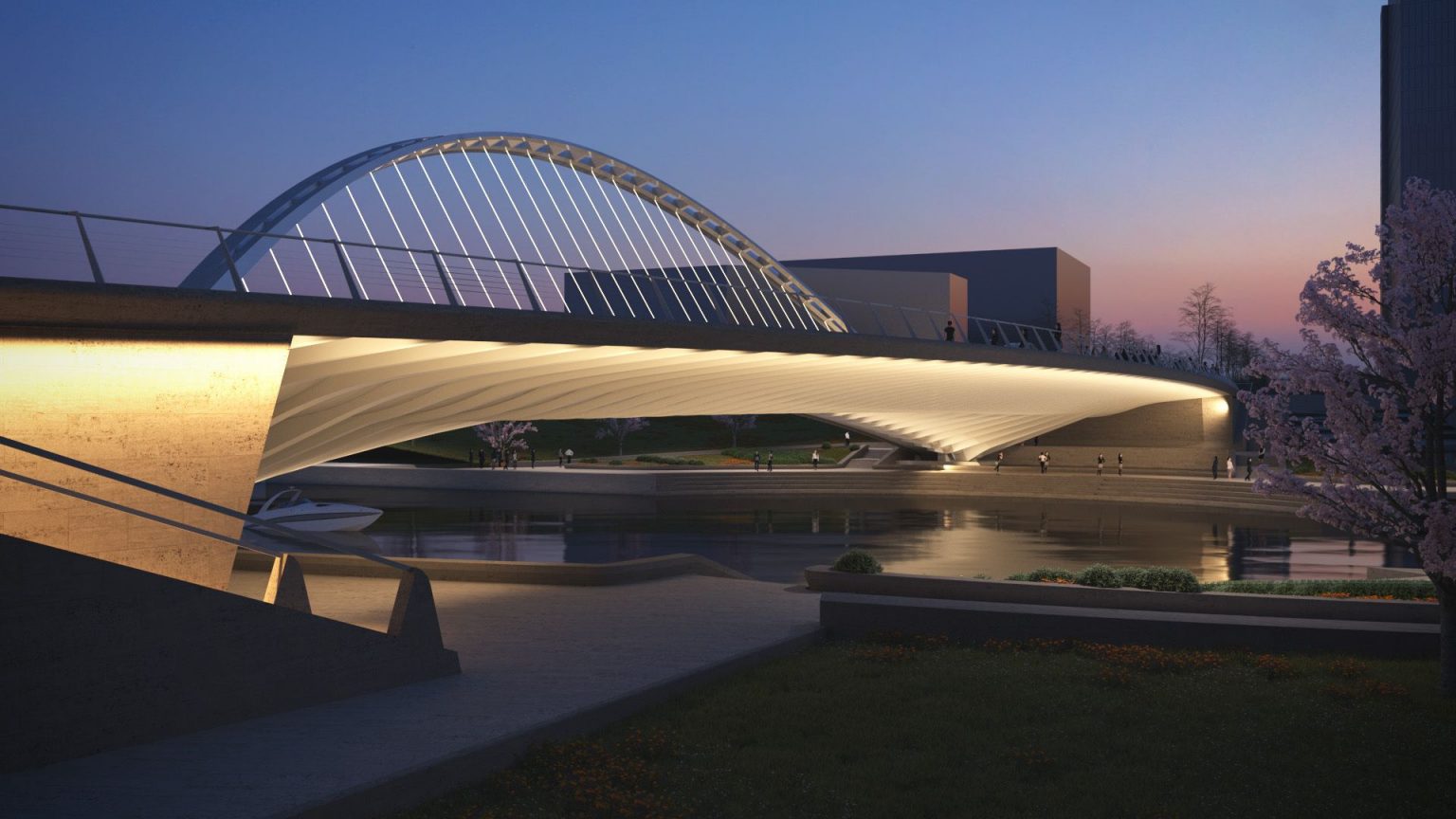 Santiago Calatrava bridge with repeating ribs