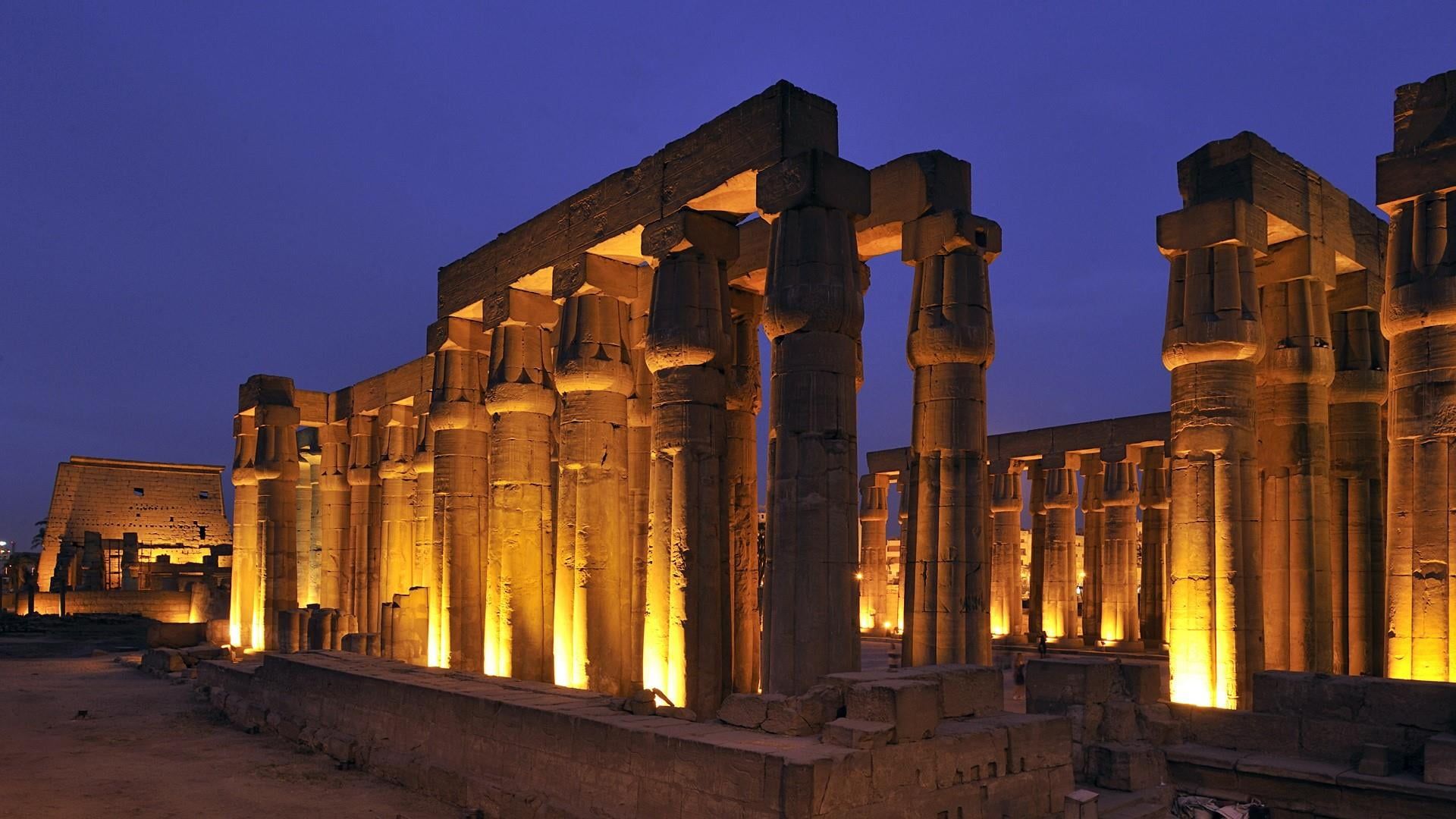 Luxor or Karnak temple colonnade at night